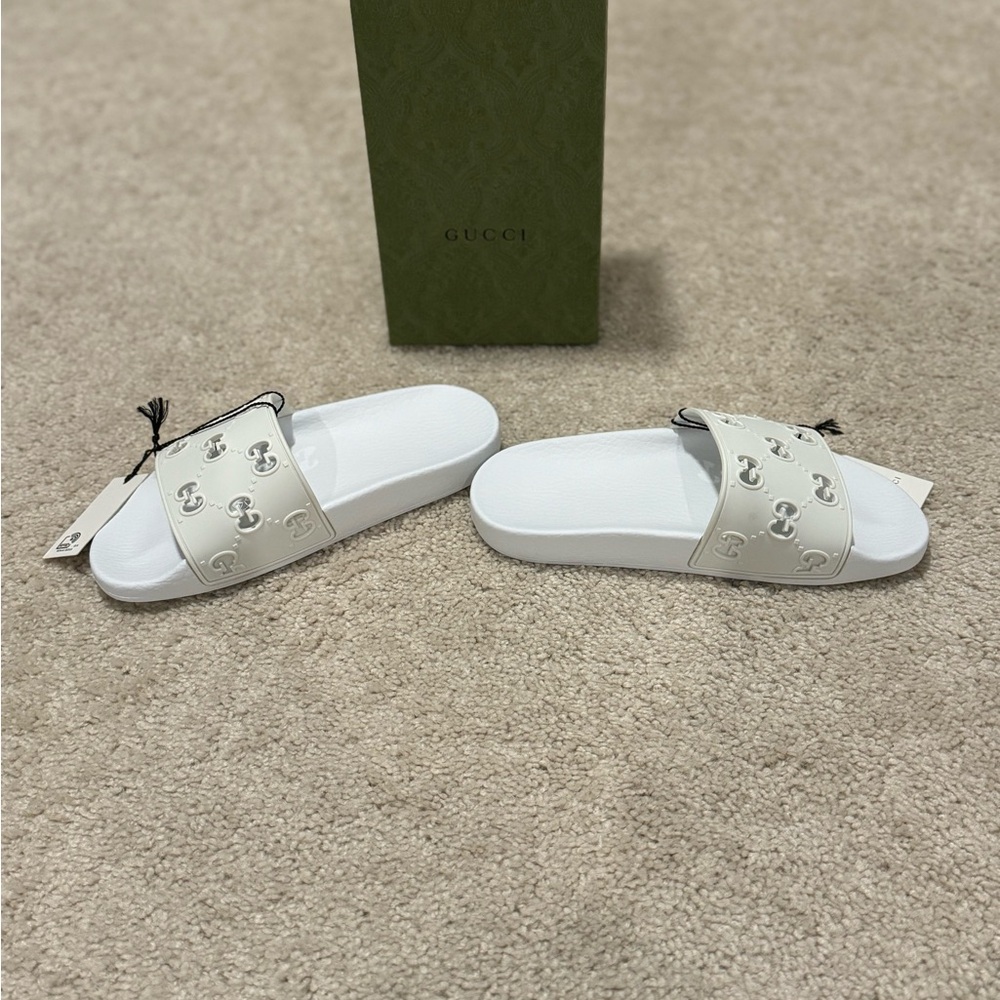 White Gucci Slides